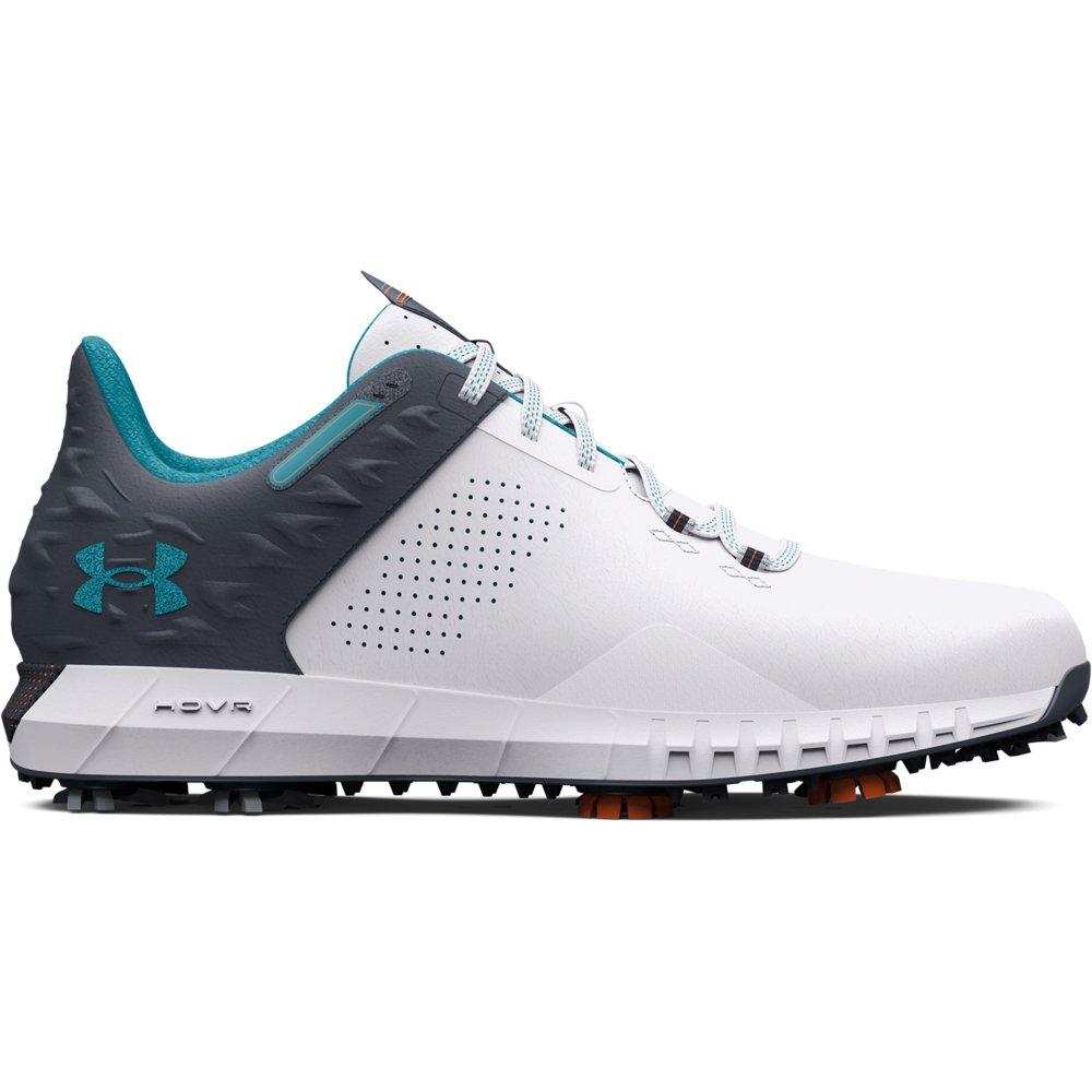 Men s HOVR Drive 2 Spiked Golf Shoe White Teal UNDER ARMOUR Golf Shoes Men s Golf Town Limited